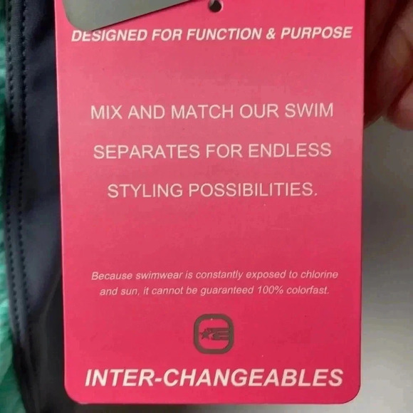 NWT FREE COUNTRY WO SIZE LARGE SWIM TOP SEAFOAM GREEN GRAY PADDED BRA ADJ STRAPS - Picture 5 of 12